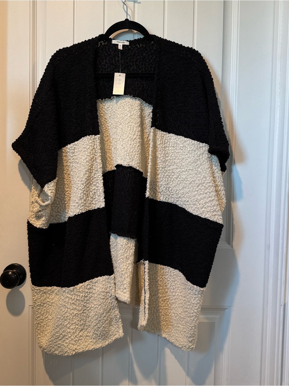 Maurices Black and Cream Striped Open-Front Cardigan Sweater